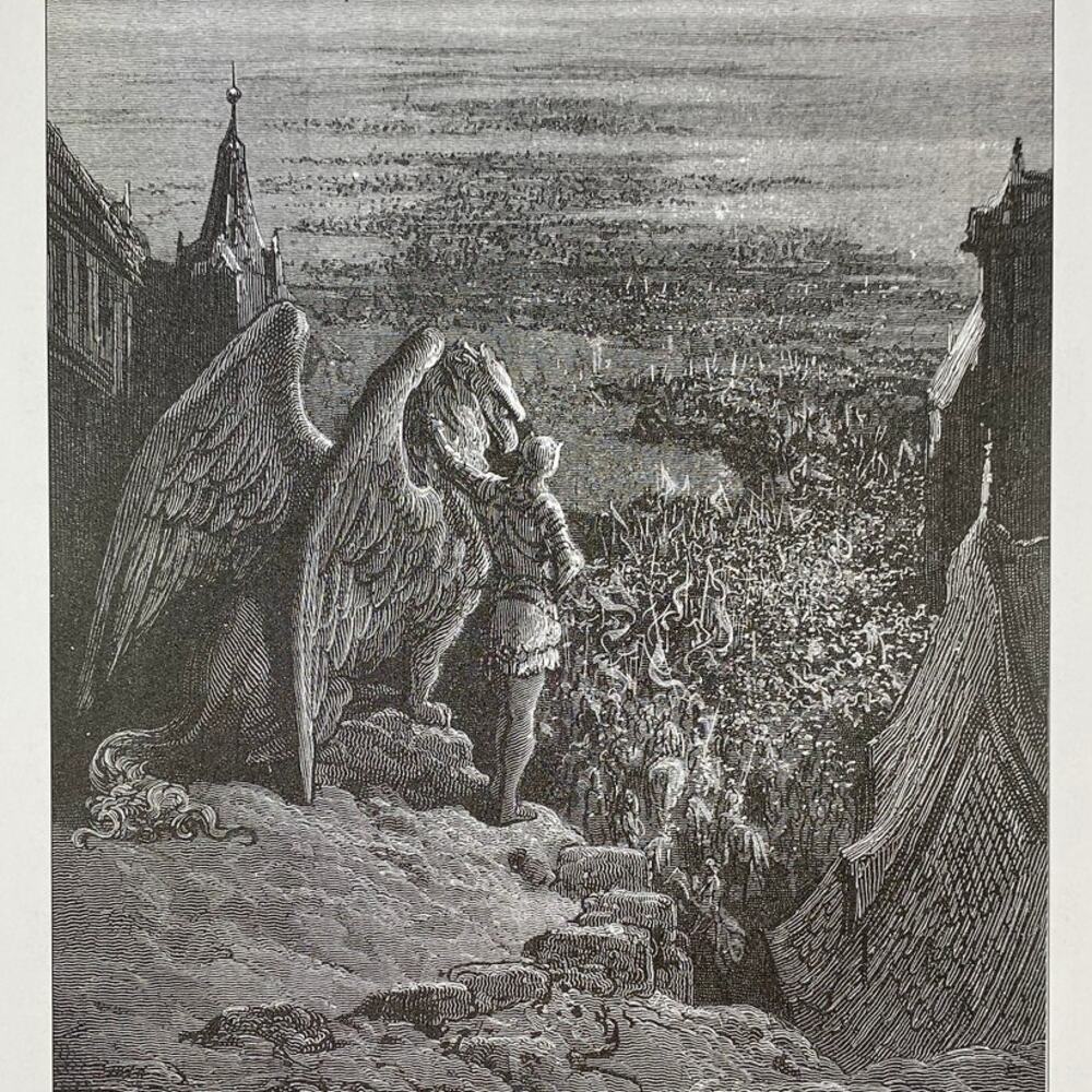 Dore, Orlando Furioso, Troops, Astolfo on Whale, Print Bookplate ~ 240707-WH 292